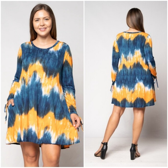 Plus Size - Orange & Blue Tye Dye Long Sleeve - Picture 2 of 6